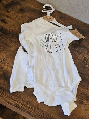 Magenta White Baby One-Piece Bodysuit with 'Daddy's All Star' Graphic